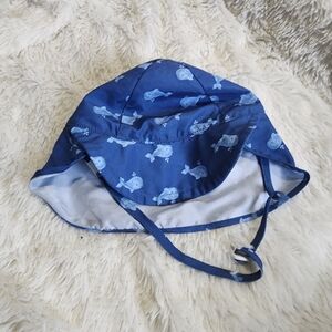 HB infant sun hat blue whales adjustable with neck guard and visor 0-6 months
